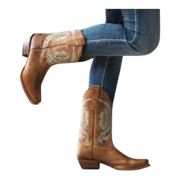 Women's Nocona Blue Bonnet Brown Western Boot 11" shaft Turquoise Stitching 6.5B - Picture 2 of 16